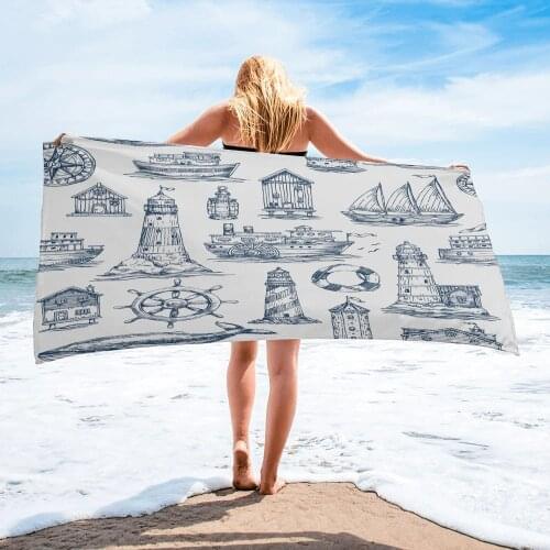 Nautical Anchor Ship Lighthouse Whale Art Bath Towel Camping Bathroom Accessories Microfiber Beach Towel Bath Towels for Adults