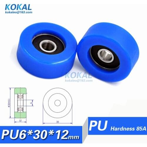 [PU0630-12]Free shipping 10PCS polyurethane PU sliding window door rubber roller 626RS TPU bearing wheel 6*30*12mm