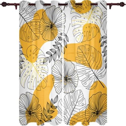 Modern Curtains Tropical Plants Lines Simple Baby Room Bedroom Creative Curtains Kitchen Living Room Terrace Valance Curtains