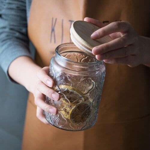 Begonia flower embossed glass sealed jar storage jar food glass jar home furnishings