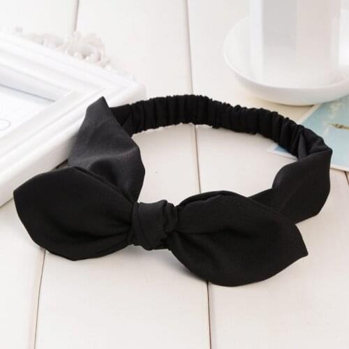 High Quality Cotton Solid color rabbit ears Headband For Women Lady Knotted Bow Rabbit Ear Stretch Hair Accessories