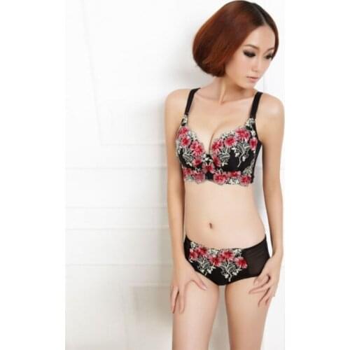 2019 Women Deep V Sexy Big Size Push Up Bra Set Floral Embroidery Lace Women Underwear