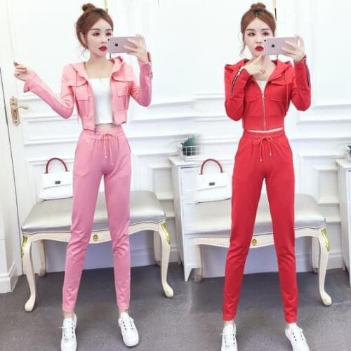 Women 2021 Spring Autumn 2 Pcs Outfits Female Long Sleeve Zipper Hoodies Jacket Sweatshirt and Pants Set Sports Tracksuit C355