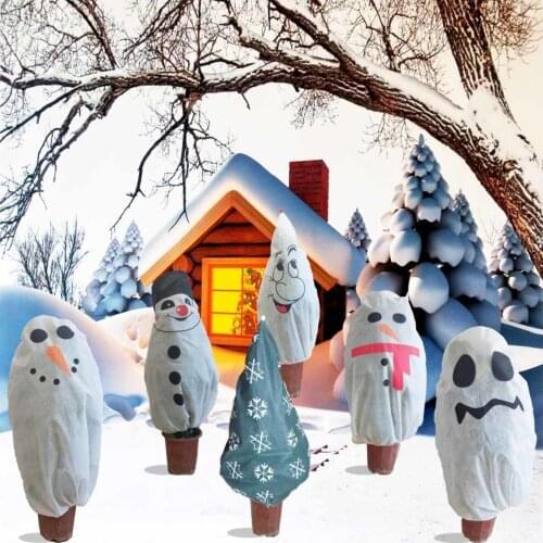 Winter Warm Christmas Tree Cover Cute Expression Non-woven Blanket Plant Covers Freeze Protection for Cold Weather