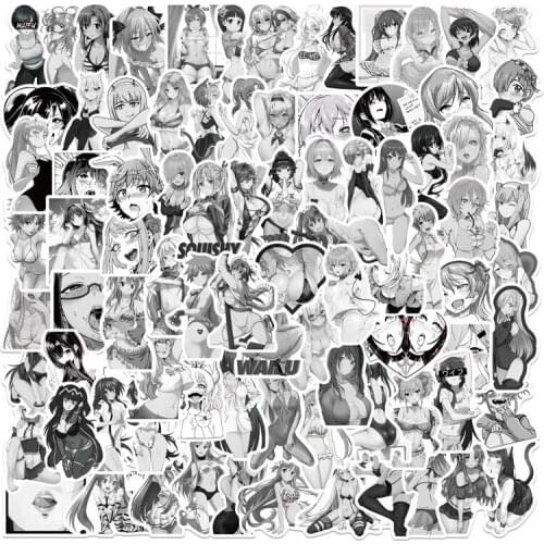 10/30/50pcs Anime Sexy Black White cartoon Girl Kissing Stickers Waterproof PVC Laptop Phone Skateboard Guitar DIY Sticker Toys