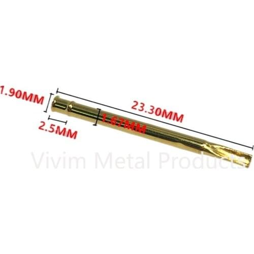 100Pcs Brass Tube Gold Plated Spring Test Probe R160-1S Diameter 1.67mm Total Length 23.30mm Spring Test Probe Power Tool