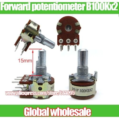 3pcs Forward 16-type audio volume double rotary potentiometer B100Kx2 / 10KBx2 adjustable resistance 15mm Axle half