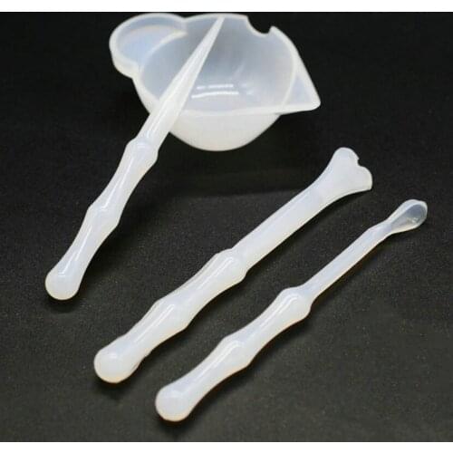 4Pcs Reusable Washable Silicone Resin Mixing Measuring Divided Cups Tools Kit Sticks Spoon UV Epoxy Resin Jewelry Tools