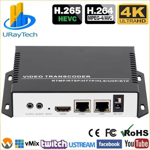 4K HEVC H.265 H.264 IP Video Streaming Transcoder for RTMP UDP HTTP RTSP HLS M3U8 URL to RTMP RTMPS UDP HTTP RTSP HLS SRT ONVIF