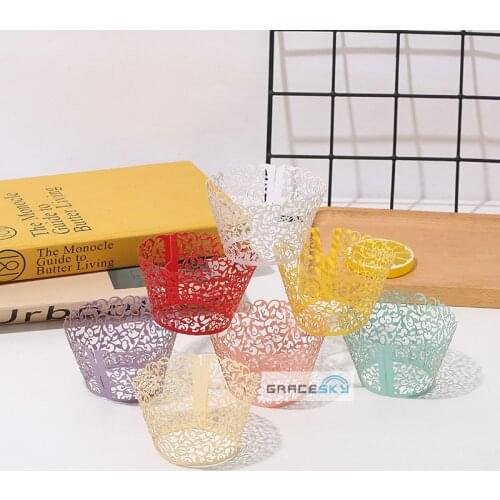 50pcs free shipping Laser cut Vine Wedding Cupcake Wrappers Die out Baking Cake Wrappers Birthday Party Mini Cake holder