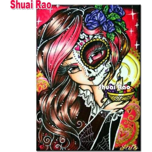 DIY Diamond Painting Skull Big Eye Girl 5d Diamond Mosaic Full Drill Square Embroidery Cross Stitch Fantasy Elf Handmade Hobby