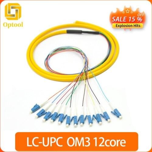 Free shipping 12 Strand 9/125 Fiber Optic Pigtail 1.2m LC UPC Single Mode,12 fiber pigtail 1-3 Meters