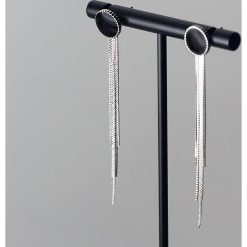 Bohi Real. 925 Sterling Silver Fine jewelry Black enamel round Tassel Long earrings dangle for Party GTLE2957