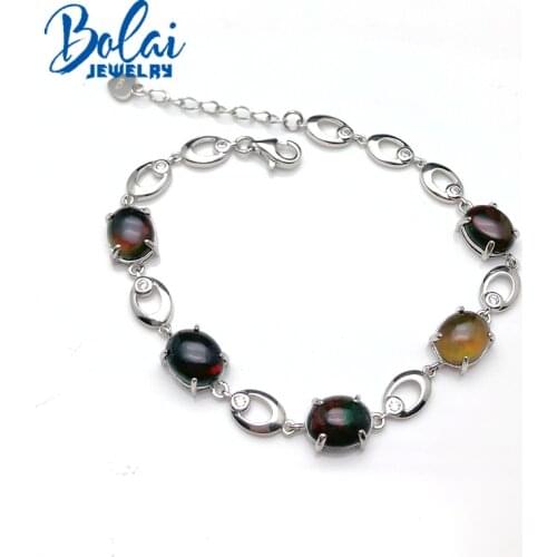 Bolaijewelry,Natural black opal oval 6*8mm 4.55ct gemstone Bracelet 925 sterling silver fine jewelry women daily wear gift