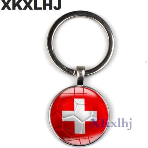 XKXLHJ 2018 World Football Game Keychain Car Key Ring Holder Bag Key Chain National Flag Glass Cabochon Keyring Sleutelhanger