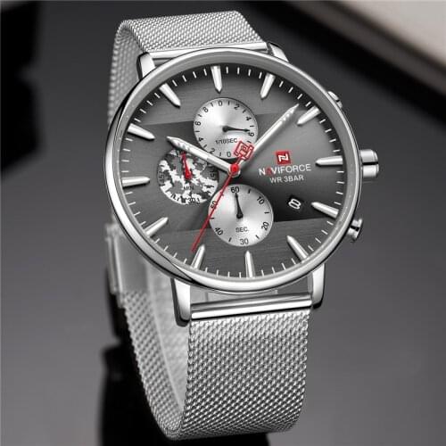 Naviforce Watch Men Sport Luxury Brand Stainless Steel Mesh Band Quartz Watch Chronograph Wrist Watch Clock Relogio Masculino