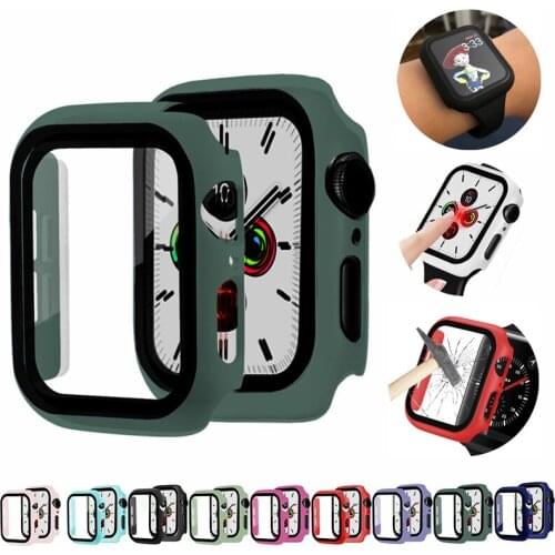 Cases for Apple Watch series 6 5 4 3 2 matte Plastic bumper hard Full cover Case frame with glass film for iWatch screen protect