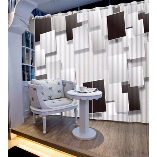 Black and white Curtain square design Luxury Window Boys Curtain For Living Room Custom Bedroom Drapes Curtains