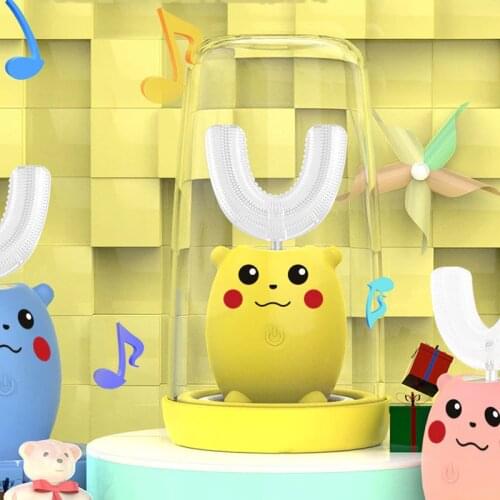 Kids Smart Electric Toothbrush 360 Degrees U Silicon USB Automatic Ultrasonic Children Teeth Tooth Brush Cartoon Pattern Home