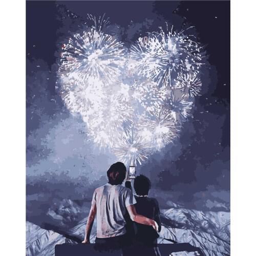 Home Decoration Wall Painting Factory Wholesale Accept Booking Lovers Under The Fireworks Painting By Numbers