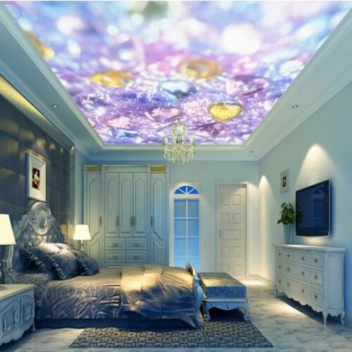 Drop Shipping Photo Wallpaper Custom Beautiful Purple Crystal Diamond Gemstones Ceiling Mural Hotel Roof Decoration Wallpaper