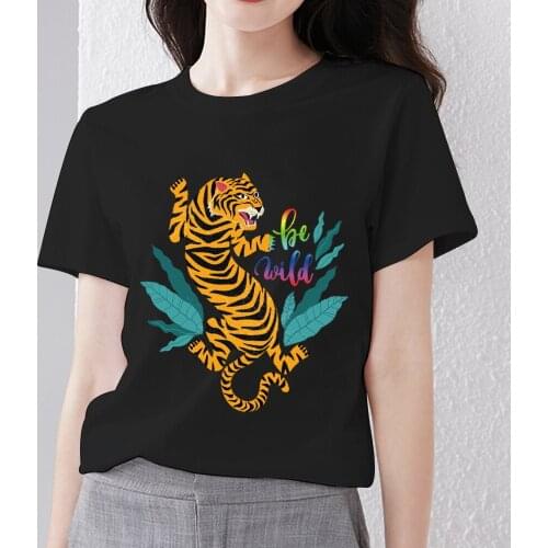 T-shirt Womens Wild Letter Pattern Series Black Wild Womens T-shirt Casual Round Neck Basic Short-sleeved Top Ladies Clothing