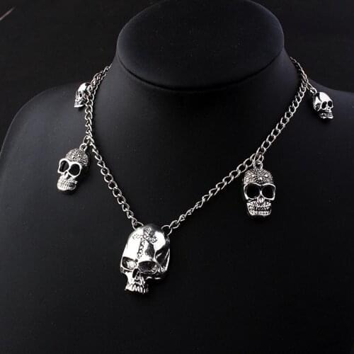 Gothpunk Jewelry Skeleton Choker Necklace for Women Silver Color Skull Pendants Chains Wholesale Halloween Gift Jewellery VGN038