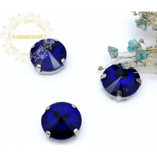 Best-selling Circular Satellite Sapphire blue Crystal Glass Sewing Rhinestones Whith Claw DIY Jeans Woman and Wedding Dresses