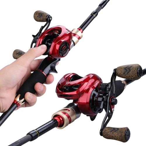 Sougayilang 4 Section 1.8m 2.1m Fishing Rod Combo Portable Carbon Fiber Rod and 9+1BB High Speed Gear Ratio Baitcsting Reel Set