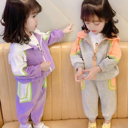 DFXD Girls Clothing Sets Spring Autumn Toddler Cotton Hooded Zipper Jacket+Long Pant Casual Children Sport Suits 2-7T Outfit 2pc
