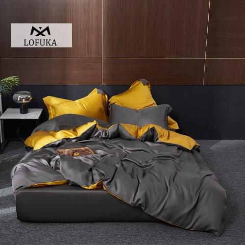 Lofuka Dark Gray 100% Silk Bedding Set Deep Sleep Beauty Duvet Cover Flat Sheet Pillowcase Super Soft Double Queen King Bed Set