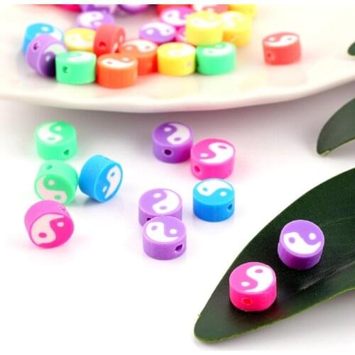 Tai Chi Bagua Soft Pottery Round Beads Yin Yang Eyes Loose Beads for Necklace Jewelry Handmade Making Accessories