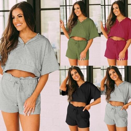 Summer Womens Jumpsuits&Rompers Crop Hooded Zipper Sweatshirt Straight Pants Casual Solid Color Autumn Female Jumpsuit C2694