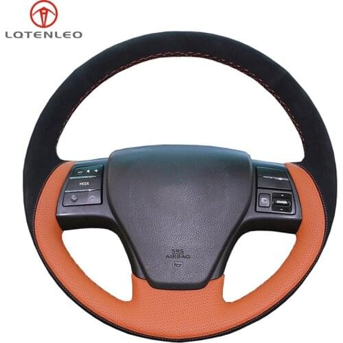 LQTENLEO Black Suede Orange Leather Car Steering Wheel Cover For Lexus HS250 HS250h RX270 RX350 RX450 RX450h 2008 2009 2010 2011