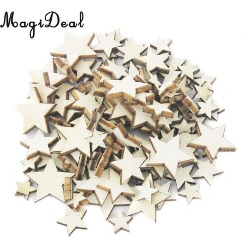 MagiDeal 100 Pieces Assorted Natural Unfinished Blank Wood Wooden Stars Star DIY Scrapbooking Embellishment Crafts Decoration