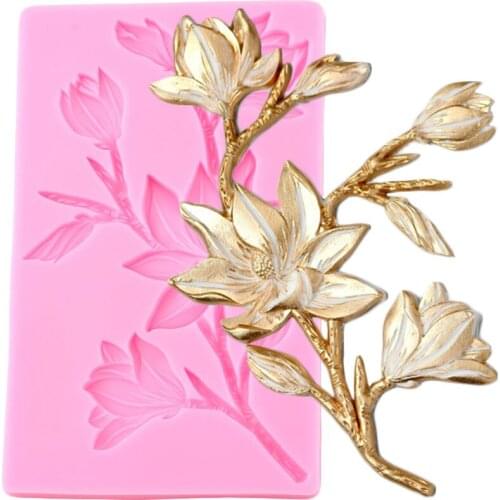 Magnolia Flower Silicone Molds DIY Cake Decorating Tools Flower Branches Cake Border Fondant Mold Candy Chocolate Gumpaste Mould