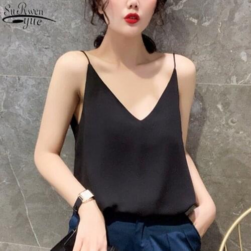 2021 Summer Fashion Womens Camisole Deep V Neck Satin Solid Color Temperament Sexy Loose Bottoming Shirt Feminine 9752