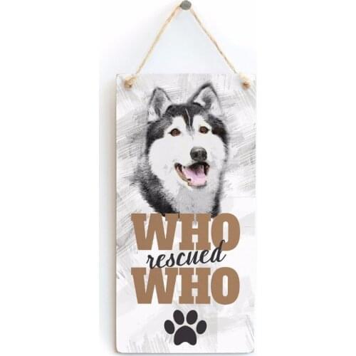 Meijiafei Who Rescued Who - Rescue Dog Plaque For Alaskan Malamute Gifts 10"x5"