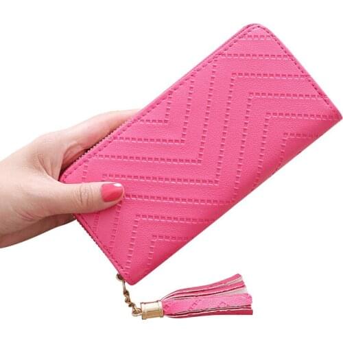 Women Long Wallet coin purse female kpop fashion tassel Zipper leather money clip hand bag lady clutch bag Card Holder Card Case