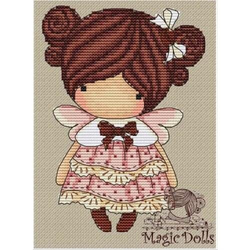 DD Counted Cross Stitch Kit Fan blowing a fan Handmade Needlework For Embroidery 14ct Cross Stitch Magic doll Cinnamon doll