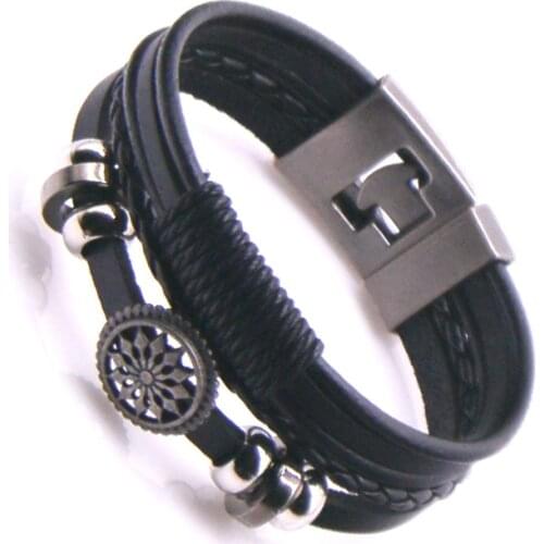 Design New! High Quality Lucky Vintage Mens Leather Bracelet Charm Multilayer Braided Women Pulseira Masculina