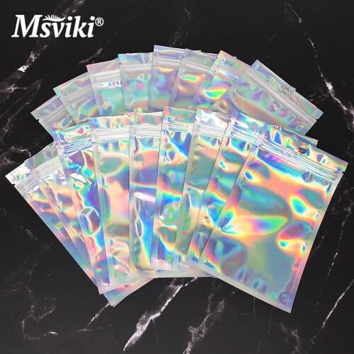 Wholesale 5D Mink Eyelashes Packaging Box 100pcs 3D False Lashes Clear Holographic Laser Zip Lock Party Favor Storage Bags Pouch