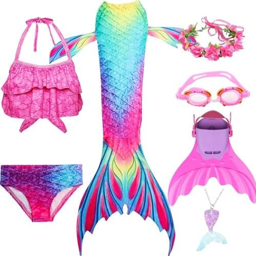 Mermaid Tails for Girls Swimming Bikinis with Monofin Children Summer Beach Pool Party Dress with Fin Girl Bathing Suit Clothes