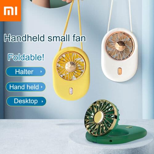Xiaomi 2021 Summer New Neck Hanging Mini Fan Portable Creative Folding Handheld Mini Lanyard USB Charge Fan Air Cooler Desk Fan
