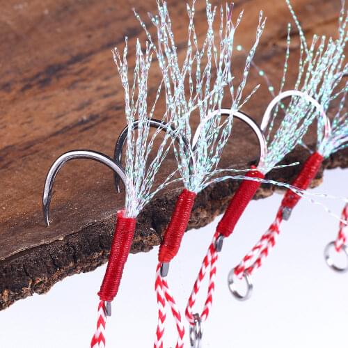 5pcs Fishing Hooks Set Barbed Single Circle Carp Hook With Thread Feather Roped Sea Fishinhook Fishing Tackle