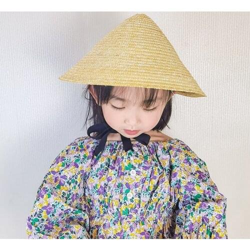 Hot Sale Fashion Childrens Summer Hat Wide Brim Hat Conical Straw Hat Boy Girl Cap Black Strap Sun Protection Caps Beach Hat