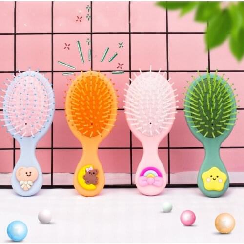 Cute Girl Heart Folding Airbag Comb Cartoon Portable Plastic Air Cushion Head Massage Comb With Makeup Mirror