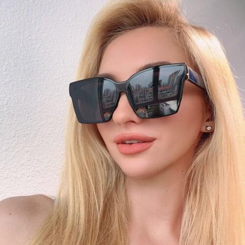 Cat eye sunglasses women blue glitter temples grey lens lady sunglasses