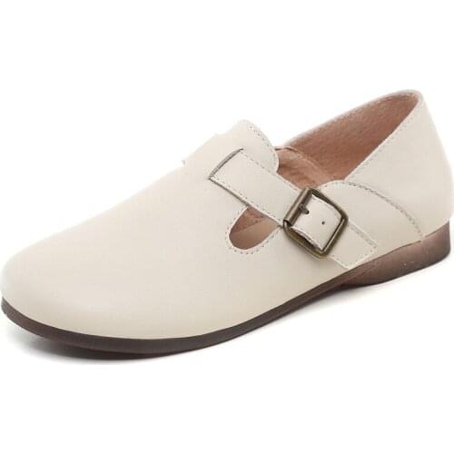 Genuine Leather Women Shoes High Quality Handmade Spring Autumn Retro Style Pregnant woman Flat Loafers Shoes