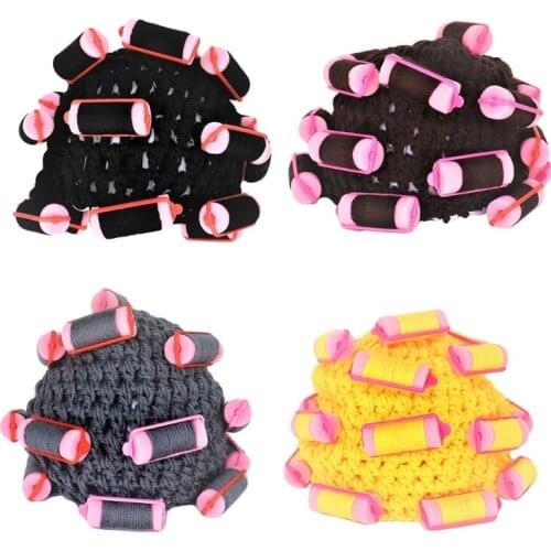 Knitted Hair Roller Curlers Wig Hat Funny Housewife Landlady Cosplay Head Cover